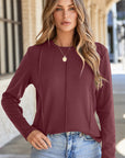 Solid Reverse Seam Crew Neck Long Sleeve Top