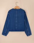 Wash Denim Straight Cut Pocketed Jacket