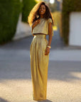 Gold High Waisted Skirt & Top Two Pieces Set