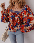 Adeline Floral Print Square Neck Backless Loose Fit Blouse