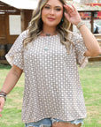Faith Plus Size Geometric Ruffled Sleeve Blouse