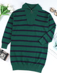 Iris Striped Zip Collared Loose Sweater Mini Dress