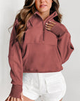 Solid Fleece-Lined Half-Zip Up Collar Sweatshirt