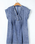 Jacqueline Tie V Neck Denim Shift Dress