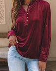 Solid Velvet Button Front Top