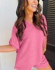 Textured V Neck T Shirt and Shorts Set