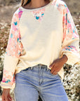 Floral Patchwork Balloon Sleeve Textured Blouse