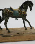 Large Original Loving Horse with his Saddle Western Art Cowboy Bronze Sculpture