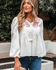 Skylar Flower Lace-up Babydoll Blouse