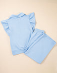 Textured Ruffle Half Zip Top and Pants Set