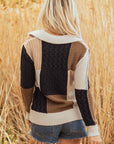 Paige Cable Knit Sleeve Buttons Collared Sweater