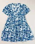 Halle Ricrac Trim Split Neck Floral Loose Dress
