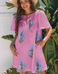 Floral Split Neck Mini Dress