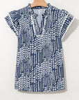 Cynthia Ric Rac Trim Flutter Sleeve Notch V Neck Blouse