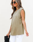 Julietta Studded Cap Sleeve Round Neck Top