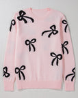 Pink Bow Knitted Loose Fit Sweater