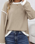 Contrast Trim Knit Drop Shoulder Top
