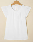 Pleated Flounce Sleeve Textured Blouse