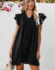 Pearl Ruffle Sleeve V Neck Frilled Shift Dress
