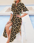 Baha Ranch Retro Pop Western Leopard Desert Shirt Dress Duster