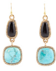 Black Onyx and Blue turquoise Golden Bronze Drop Earrings