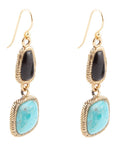 Black Onyx and Blue turquoise Golden Bronze Drop Earrings