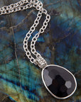 Black Onyx and Sterling Silver Teardrop Pendant Necklace