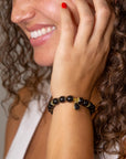 Black Onyx Gold Tone Beaded Stretch Bracelet