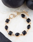 Black Onyx Hammered Link Golden Bracelet