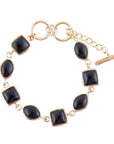 Black Onyx Hammered Link Golden Bracelet