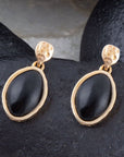 Black Onyx Hammered Post Drop Golden Earrings