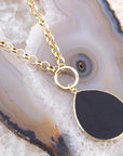 Black Onyx Teardrop Golden Chain Necklace