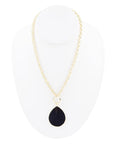 Black Onyx Teardrop Golden Chain Necklace