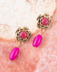 Blooming Pink Agate Post Golden Earrings