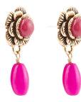 Blooming Pink Agate Post Golden Earrings