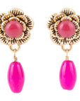 Blooming Pink Agate Post Golden Earrings