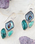 Blue Abalone Fire Sterling Silver Cluster Earrings