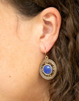 Blue Agate and Golden Detail Drop Earrings