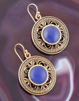 Blue Agate and Golden Detail Drop Earrings