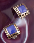 Blue Agate Golden Clip Earrings