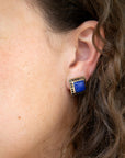 Blue Agate Golden Clip Earrings