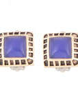 Blue Agate Golden Clip Earrings