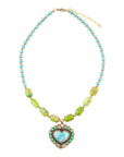 Legacy Heart Lime Green and Blue Turquoise Golden Pendant Necklace