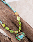 Legacy Heart Lime Green and Blue Turquoise Golden Pendant Necklace
