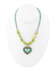 Legacy Heart Lime Green and Blue Turquoise Golden Pendant Necklace