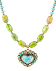 Legacy Heart Lime Green and Blue Turquoise Golden Pendant Necklace