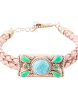 Legacy Lime Green and Blue Turquoise Braided Leather Bracelet