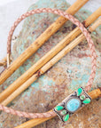 Legacy Lime Green and Blue Turquoise Braided Leather Necklace