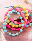 St. Augustine Pink Agate & Turquoise Stack Bracelet