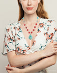 Blue and Red Turquoise Teardrop Golden Necklace